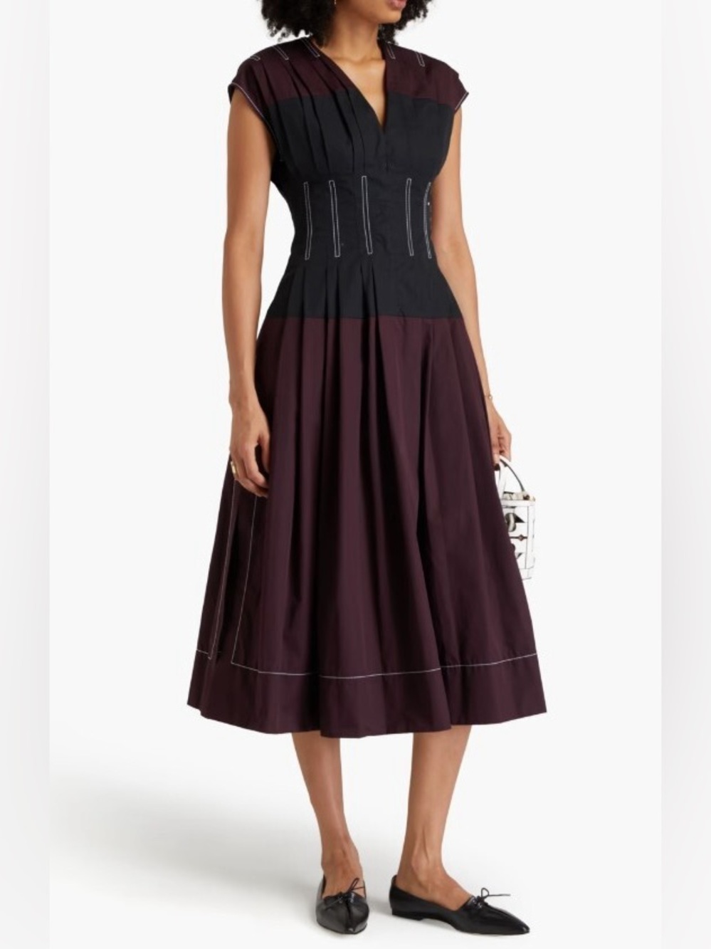 TORY BURCH Claire McCardell Poplin Maxi Dress Purple/Black Corset Size 12